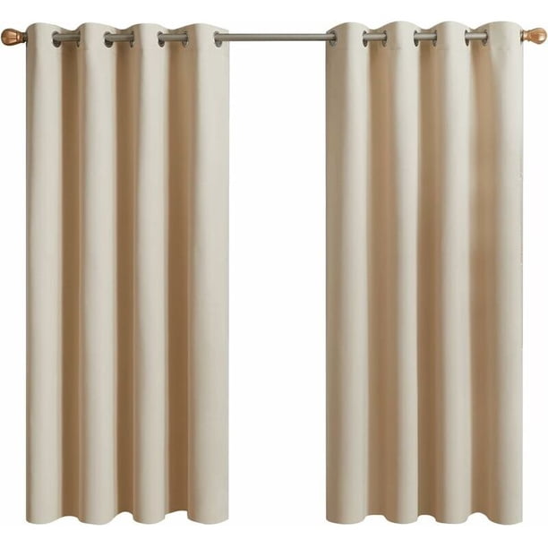 Thermal Insulating Blackout Curtains, 2 Panels with Eyelets, 132x155cm, Beige, for Living Room or Bedroom