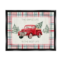 Stupell Industries Simple Life Is Best Plaid Truck Graphic Art Jet Black Floating Framed Canvas Print Wall Art, Design by Kristen Brockmon