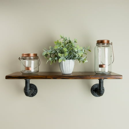 Industrial Collection Bathroom Shelf - Solid Wood Red Oak / Metal