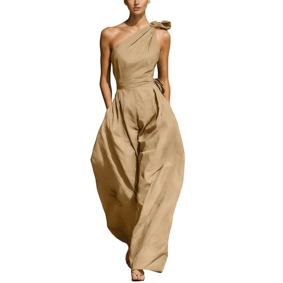 Ohufall Jumpsuit for Women One-shoulder Tighten The Waist Jumpsuits Wide Leg Loose Summer Fashion Pants