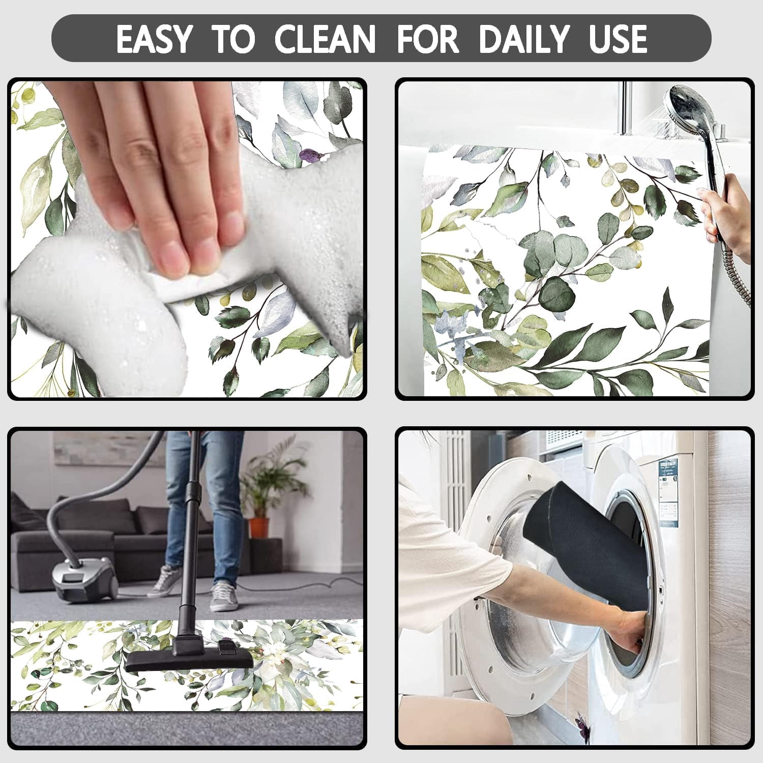 Sage Green Bathroom Rug Long , Boho Eucalyptus Bath Mat Runner Non Slip for Bathroom Bedroom Home Kitchen Decor,Spring Floral Plant Leaves Minimalist Diatomaceous Earth Quick Dry Absorbent Floor Mats