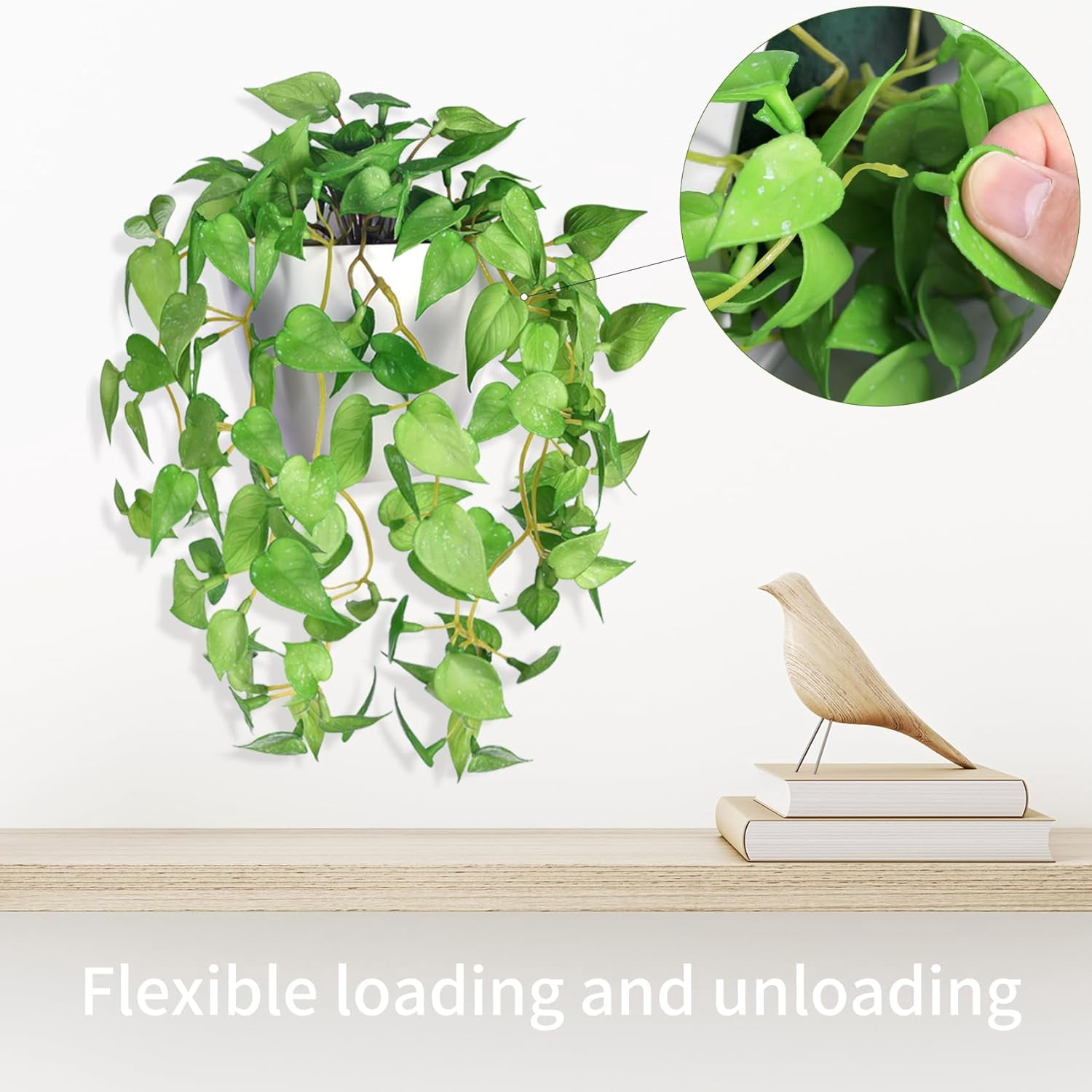 Artificial Hanging Potted Plants Set of 2, Fake Eucalyptus Vine Plant with Half Pot Planters, Medium Faux Greenery for Wall Home Room Indoor Outdoor Decor