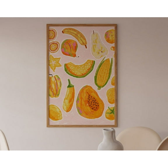 Yellow Fruits And Vegetables Colorful Wall Art, Still Life Art, Kitchen Art Print Wall Art, Modern Wall Decor, 8x12 UNFRAMED