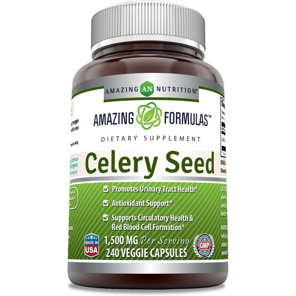 Amazing Formulas Celery Seed Extract 1500 mg Per Serving 240 Veggie Capsules - Non GMO, Gluten-Free - Natural