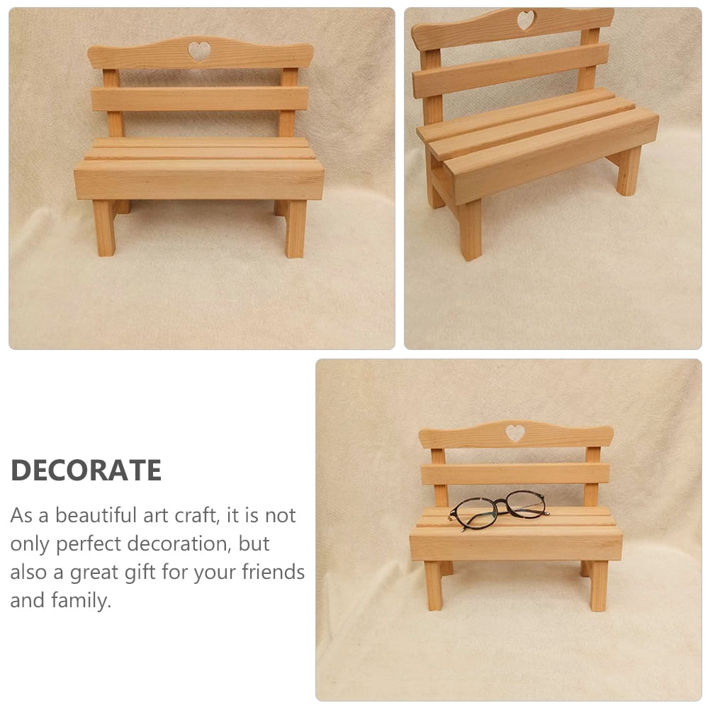Mini Banc En Bois Vert Pour Maison De Poupée - Chaise De Porche Miniature Décorative, Jardin Miniature, Photomaton - 17 X 12,5 X 6 Cm