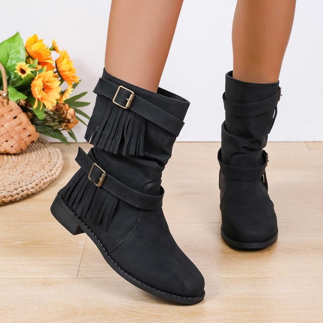 Amzcrzy Bottes à la Cheville pour Femmes Bottes Mi-Mollet Grande Taille pour Femmes avec Boucle à Pampille Bout Rond Bottes Plates Bottines pour Femmes Bottes pour Femmes Bottines pour Femmes Bottes pour Femmes Bottes pour Femmes Mode pour Femmes