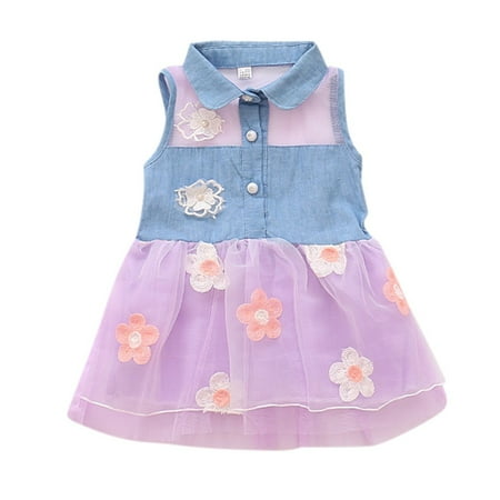 

Girls Dresses Sleeveless Midi Dresses Floral Print Purple 100