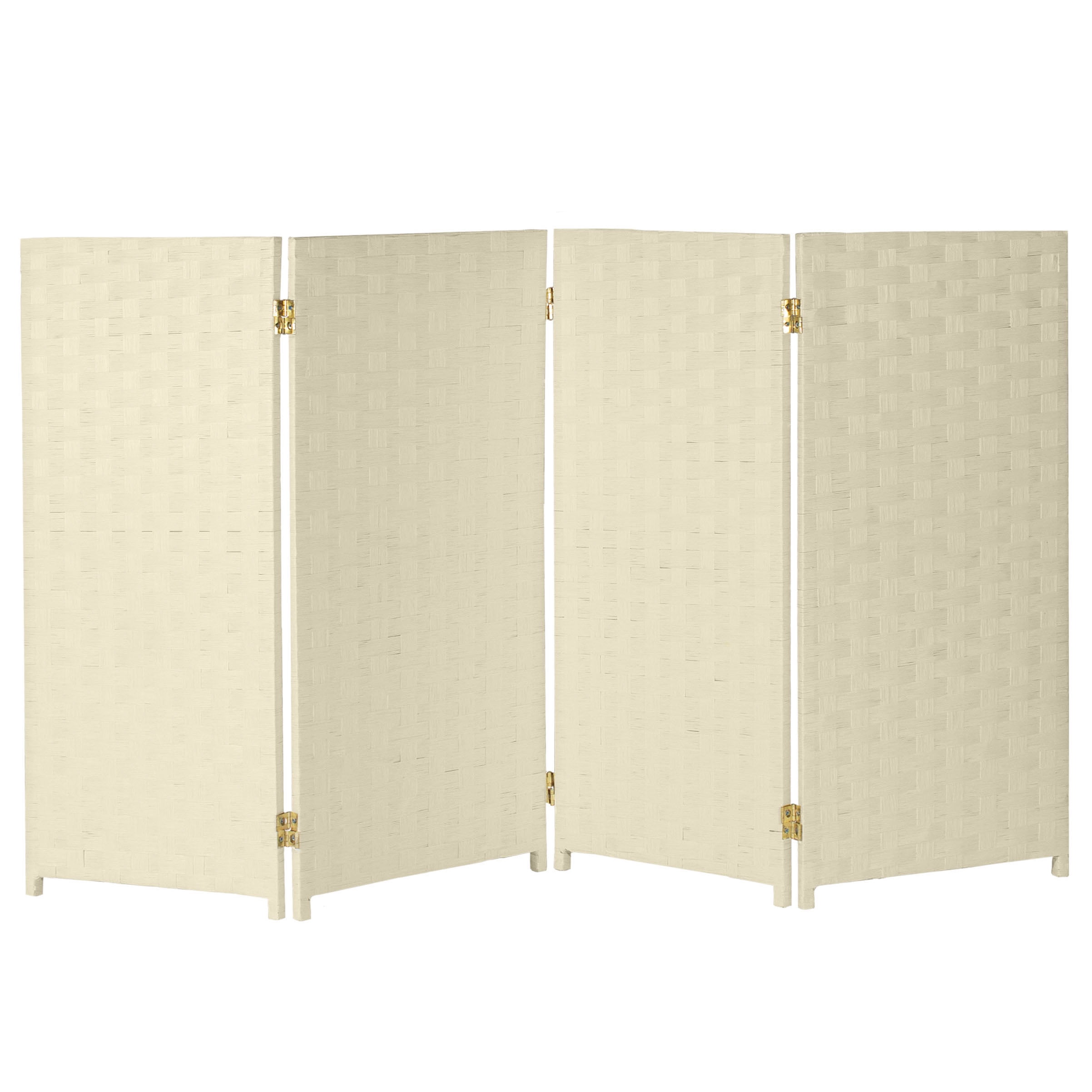 Red Lantern 3 ft. Short Woven Fiber Folding Screen - Cream - 4 Panel