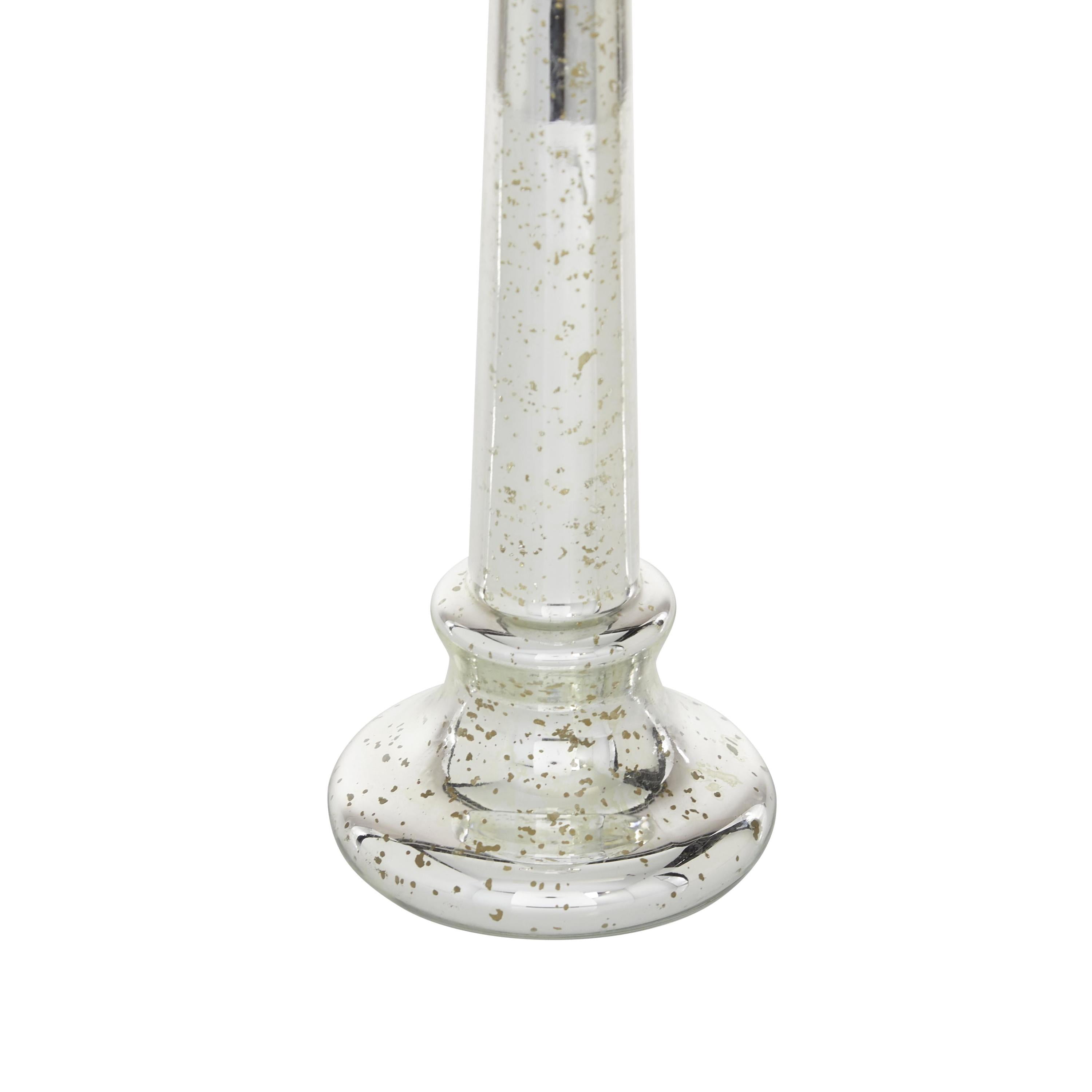 DecMode 3 Candle Silver Glass Candle Holder, Set of 3