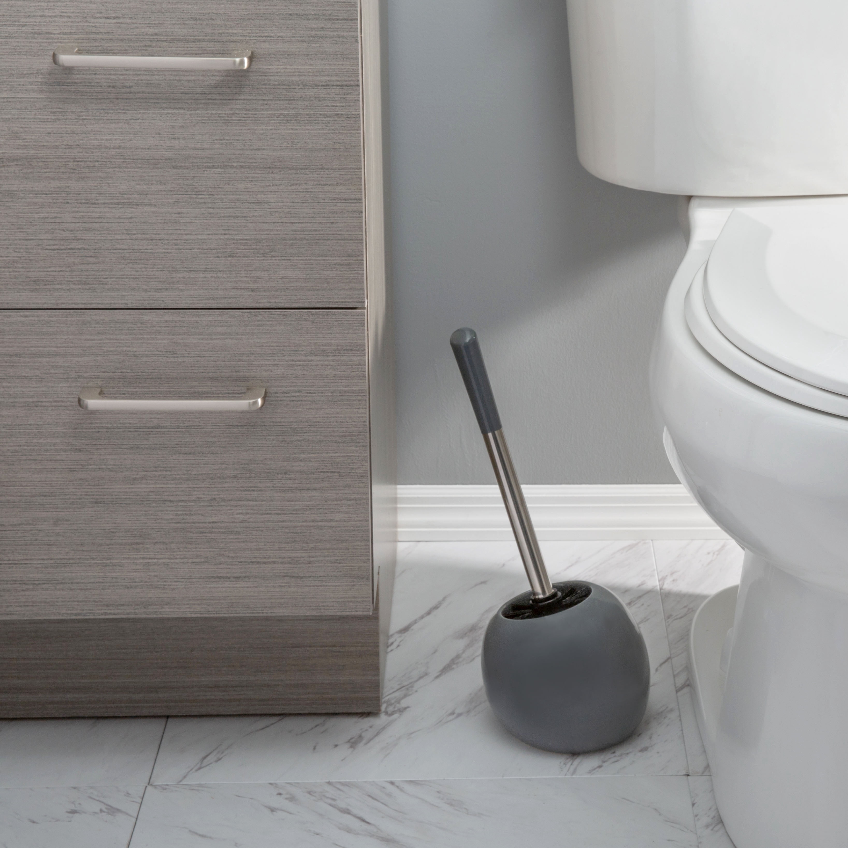 Bath Bliss Ceramic Dome 2 Pack Toilet Brush & Holder in Grey