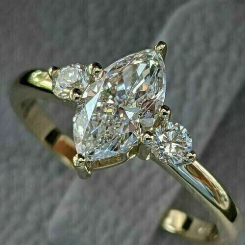 14K Yellow Gold Plated 2CT Marquise Cut Lab-Created Diamond Solitaire Ring