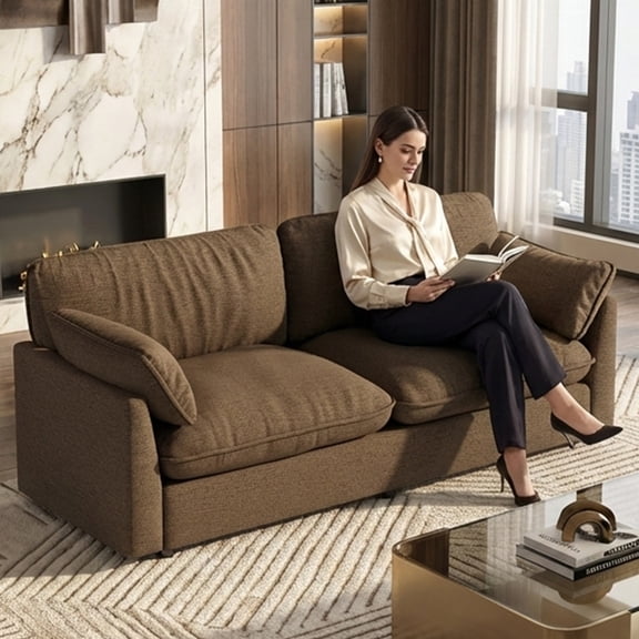 Modern Brown Loveseat Sofa, 82.67" 2-Seater Sofa Couch with 2 Pillows, Comfy Loveseat with High-Density Foam Cushion for Living Room, Apartment, Office, 330 lbs Capacity