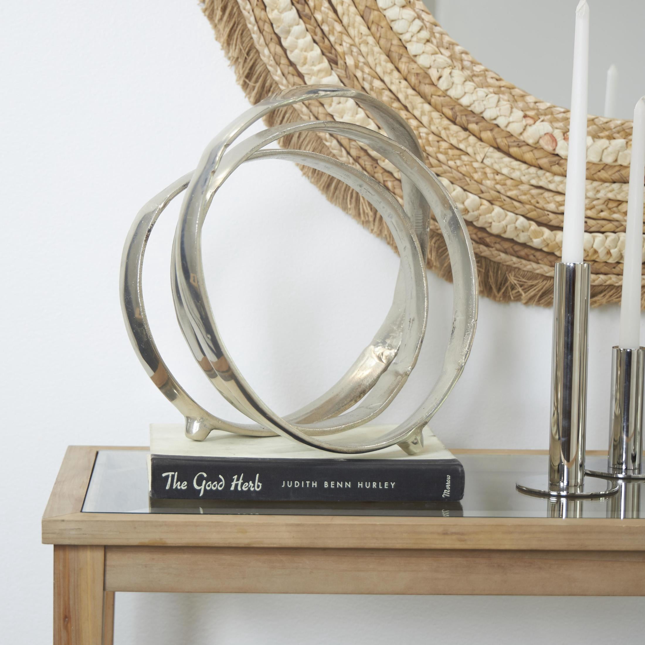 12" x 13" Silver Aluminum Metal Looped Abstract Sculpture, by DecMode