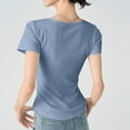 thumbnail image 4 of Women's Polyester T-Shirts V Neck Short Sleeve Casual Comfy Base Tee Solid Color Tshirts Summer Clothes (S, Blue), 4 of 4