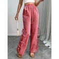 thumbnail image 6 of Womens Gingham Plaid Wide Leg Pants Y2k Lounge Pants Lace Up Loose Trousers Red L, 6 of 8