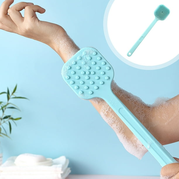 Cepillo de baño de silicona con mango largo para la espalda | Cepillo de masaje exfoliante con agarre antideslizante para ducha y spa | Cepillo corporal higiénico y duradero para limpiar espalda