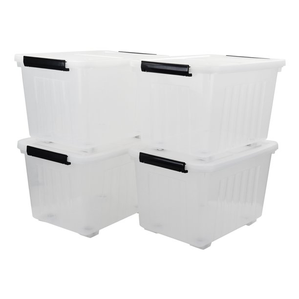 CadineUS 4 Packs Plastic Storage Boxes with Wheels, Large Plastic