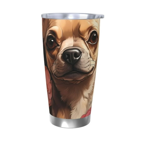 

Zeuib Vintage Red Flower Chihuahua Printed 20oz Stainless Steel Insulated Car Cup Stainless Steel Thermal Cup Vacuum Insulated Leak-proof Travel Mug Cup-Without Straw