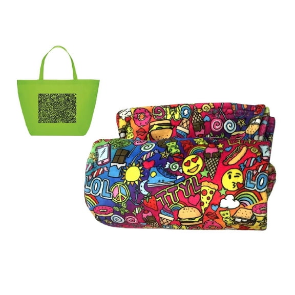 Emojicon Funk Fuzzy Lightweight Fleece Throw Blanket with Gift Bag (57" x 68")