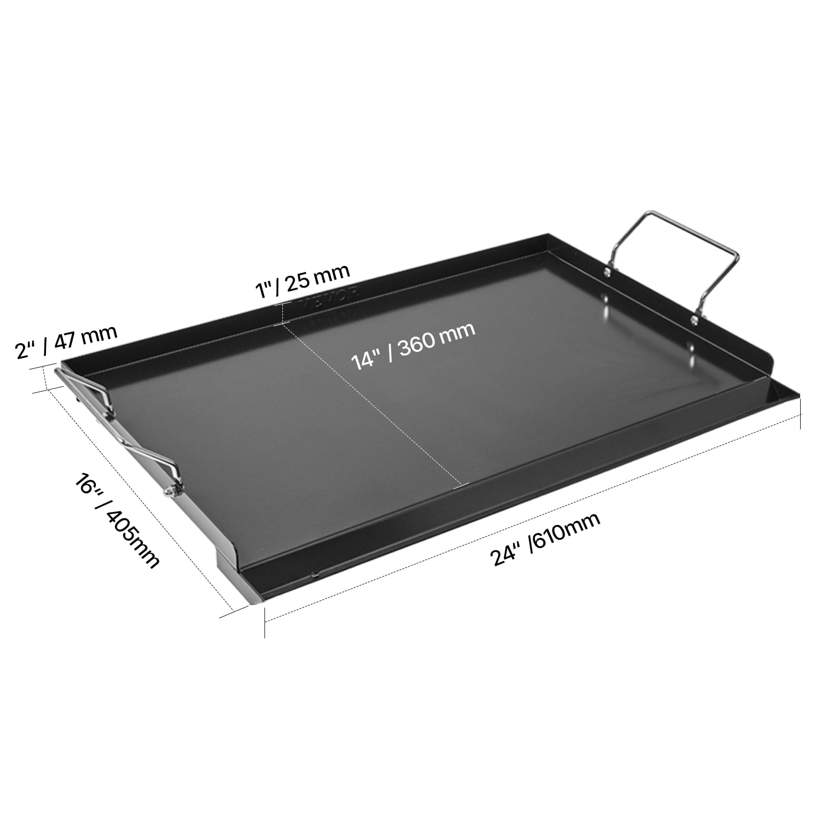 VEVOR Carbon Steel Griddle, 24x16 inch Universal Flat Top Rectangular Plate, Gas Grill Griddle for BBQ Grill, Teppanyaki, Portable Family Cookware with Handle, for Camping Tailgating Party