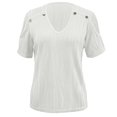 thumbnail image 5 of MIXUE Boho Tops For Women Summer Striped Print Solid Color V Neck Off Shoulder Short Sleeve Sexy Fashion T-shirts Activewear,White,S, 5 of 6