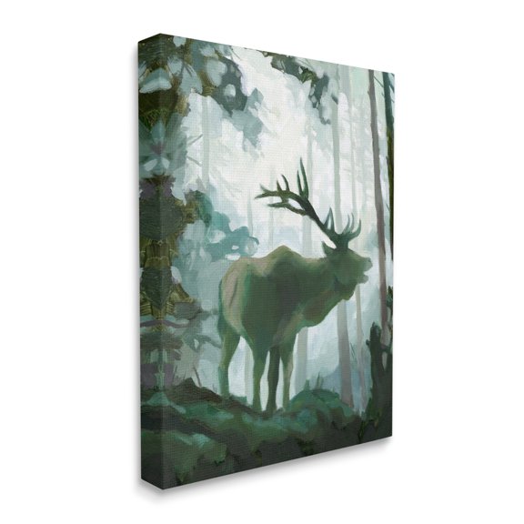 Stupell Industries Elk Wilderness Silhouette Deep Green Forest Animal Canvas Wall Art, 24 x 30, Design by Jacob Green