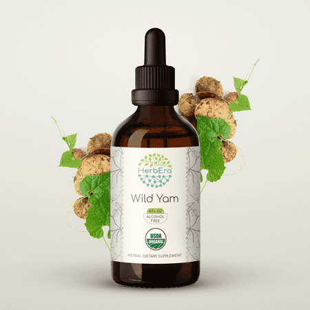 HerbEra Wild Yam Tincture, Organic Herbal Dietary Supplement for Hormonal Balance Support, Certified Organic Wild Yam (Dioscorea villosa) Dried Root Extract, Natural, Alcohol-Free, Drops 4 oz