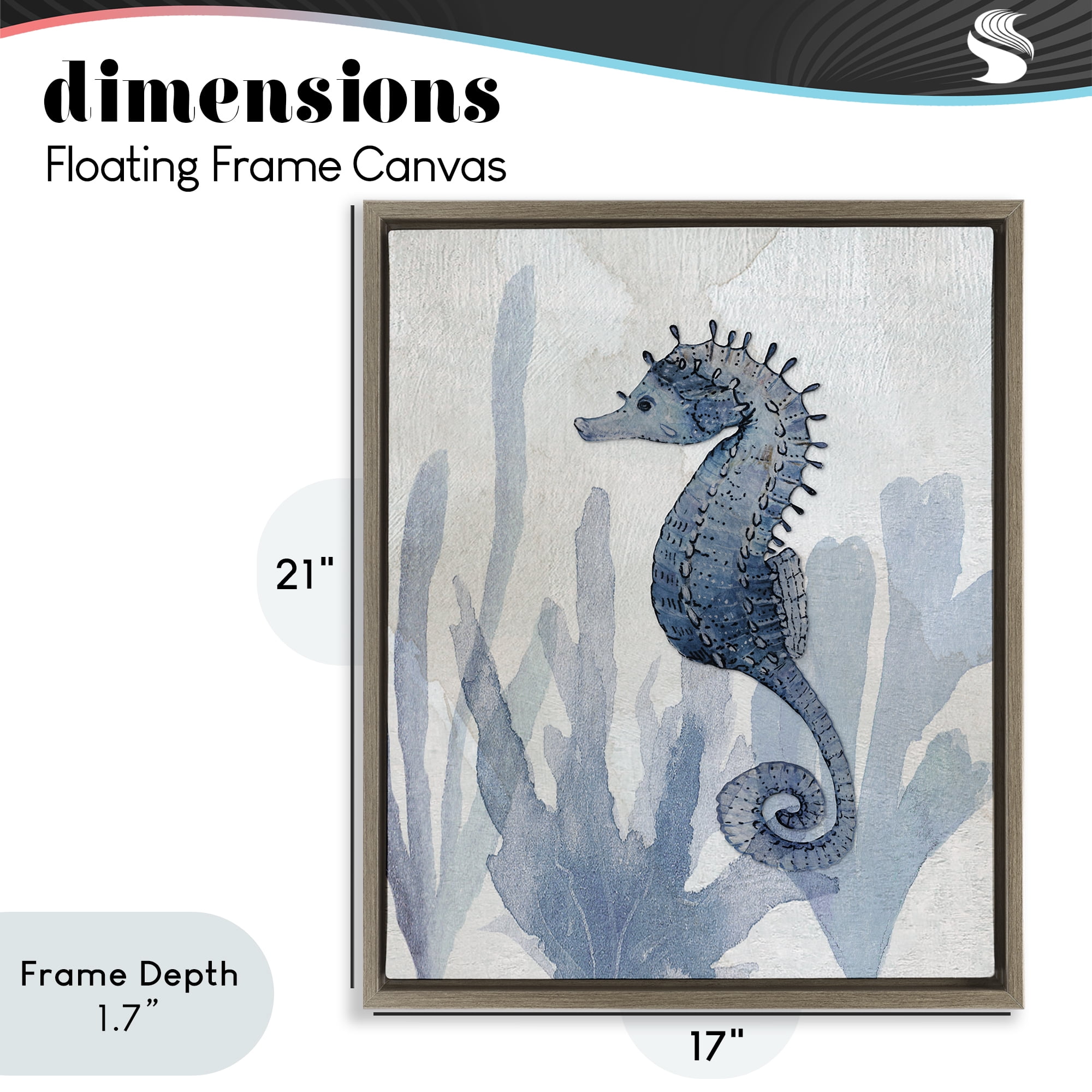 Stupell Industries Organic Seaweed & Seahorse Brown Framed Floater Canvas Wall Art, design by Susan Jill