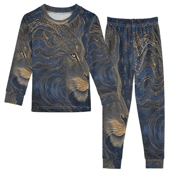 BZSMCE Unisex Pajama Set Snug-Fit Cotton Sleepwear Cosmic Lion's Roar Printed