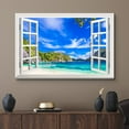 thumbnail image 2 of wall26 Canvas Print Wall Art Window View to Boat &amp; Tropical Beach Island Nature Wilderness Photography Realism Rustic Landscape Colorful Multicolor Ultra for Living Room, Bedroom, Office - 32&quo, 2 of 5
