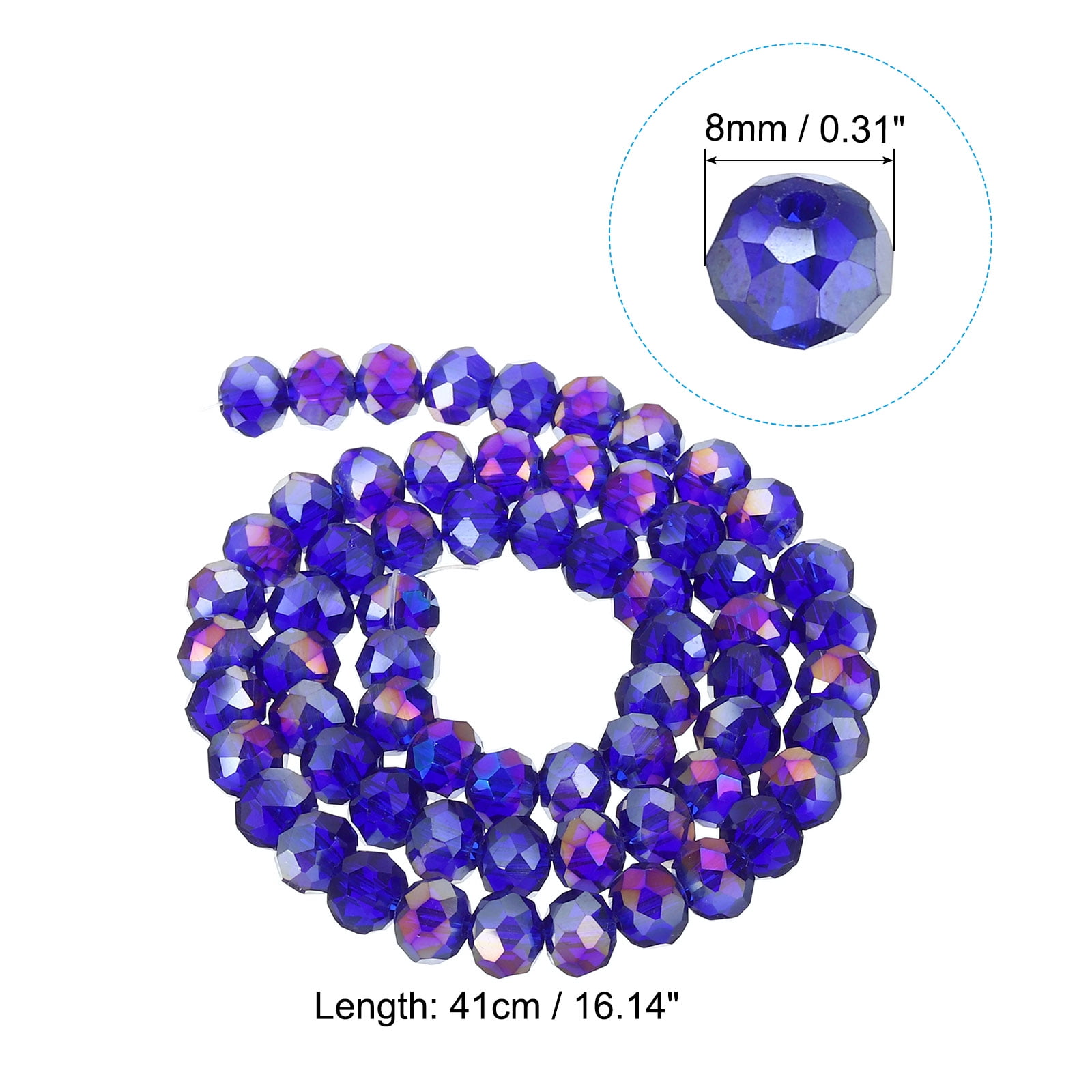 Uxcell 8 mm Briolette Rondelle Glass Beads, Small Round Faceted Crystal Bead, Dark Blue 10Pack