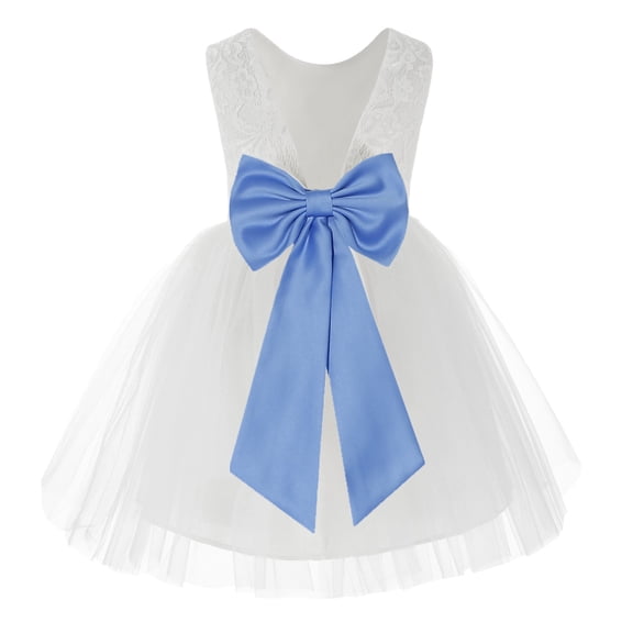 Ekidsbridal White Backless Lace V-Back Formal Photoshoot Dresses for Flower Girls Toddlers Dance Recital 206T 6