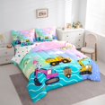 thumbnail image 3 of Feelyou Cartoon Car Excavator Bedding Comforter Set 7pcs, Dreamy Rainbow Cloud King Bedding Sets, Construction Truck Theme Reversible Bed Sheets, Luxury Bedroom Decor, 3 of 8