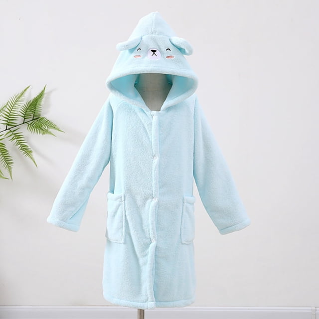 YUNAFFT Kids Hooded Bathrobe Long Sleeve Pockets Soft Absorbent Robe Cozy Home Loungewear