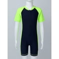 thumbnail image 2 of inhzoy Kids Boys Girls One Piece Short Sleeves Front Zip Wetsuit Shorty UV Protection Swimsuit Navy Blue&Fluorescen 4, 2 of 8
