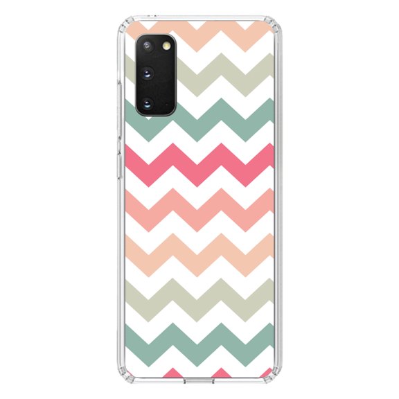 DistinctInk Clear Shockproof Hybrid Case for Galaxy S20 ULTRA / 5G (6.9" Screen) - TPU Bumper, Acrylic Back, Tempered Glass Screen Protector - Pastel Chevron Wave Stripes - Stripes Pattern