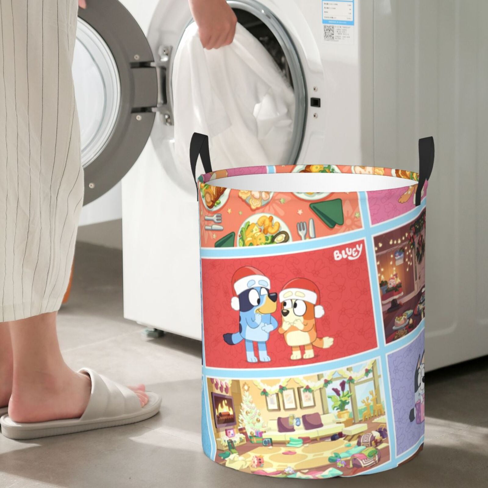Johaoi Bluey Pattern Round Large Laundry Basket -Storage Basket - Toy Storage Basket, Perfect as Hamper, Kids Room Storage, and Toy Containment-Medium
