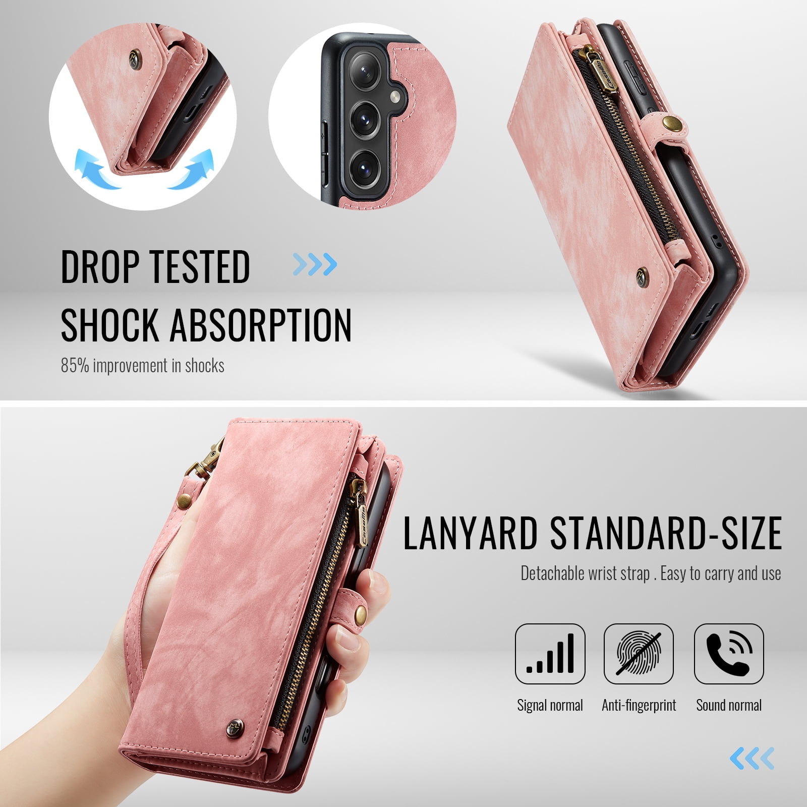 Dteck 2 in 1 Detachable for Samsung Galaxy A16 5G Wallet Case with Card Holder, Shockproof Retro Premium Flip Leather Cover Magnetic Zipper Pocket Phone Cases, Pink
