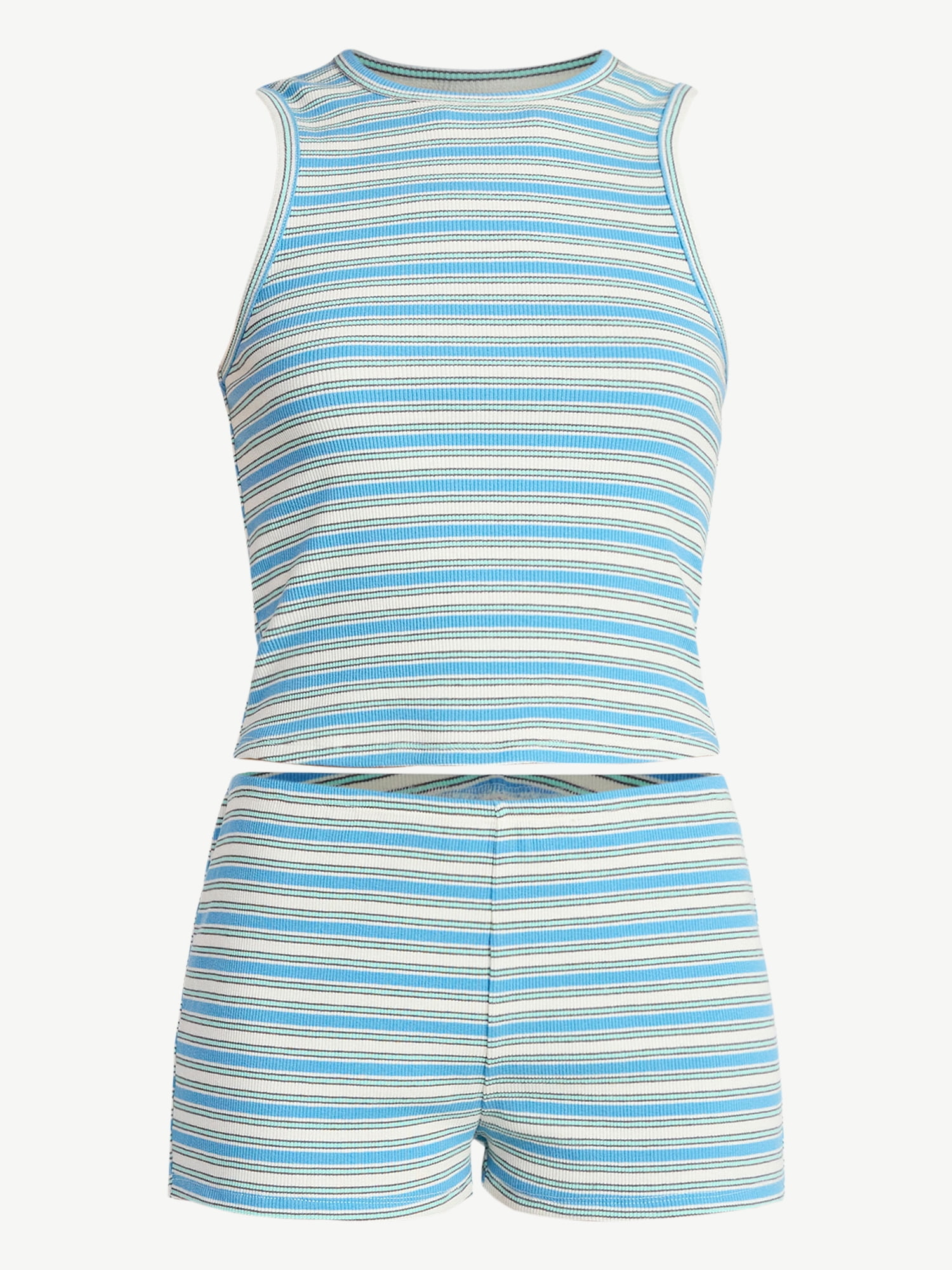 No Boundaries Striped Tank and Shorts Set, 2-Piece, Women's XXS-XXL