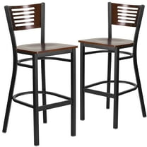 Flash Furniture 2 Pk. HERCULES Series Black Slat Back Metal Restaurant Barstool - Walnut Wood Back & Seat