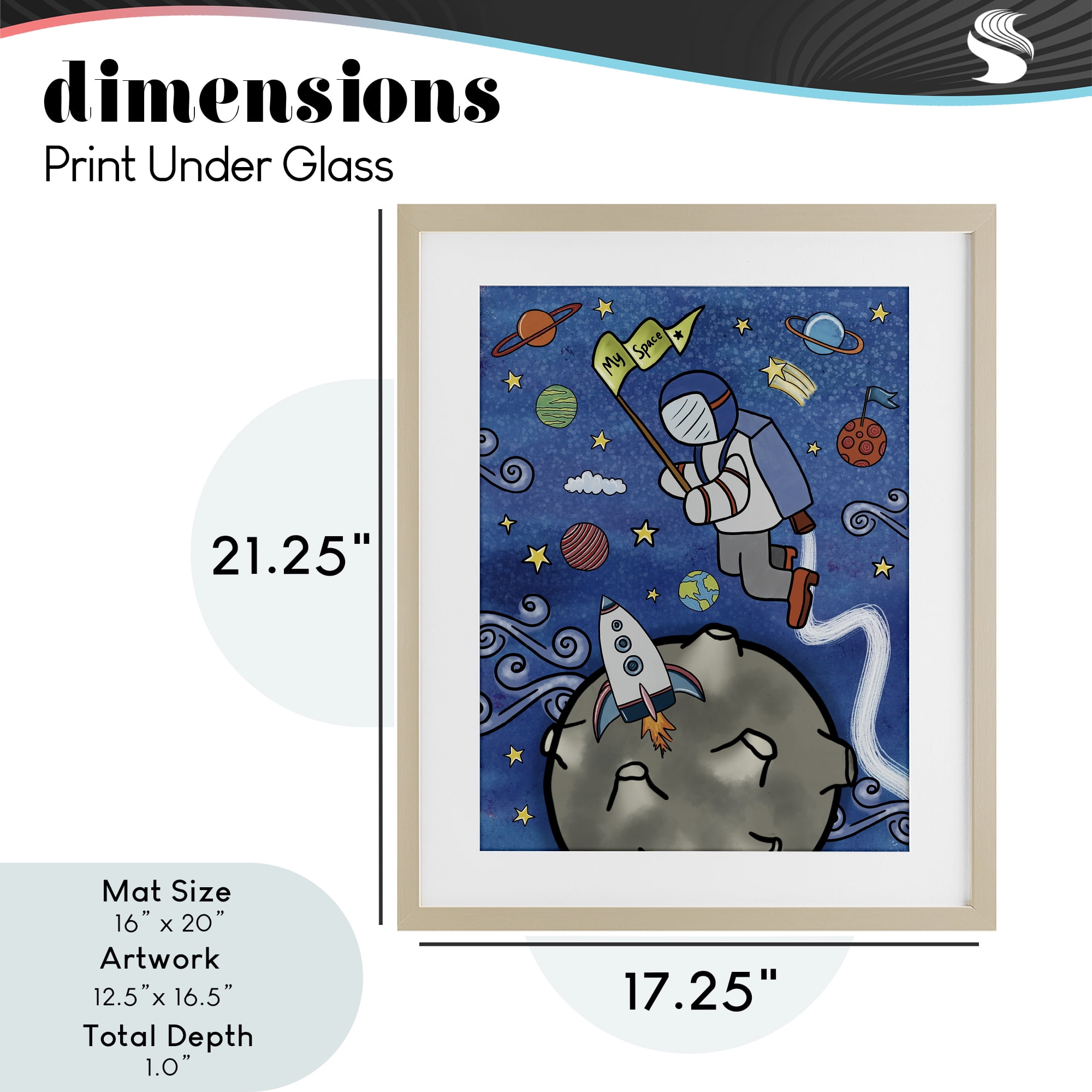 Astronaut Space Adventure Birch Framed Print Under Glass, design by Jennifer Stith