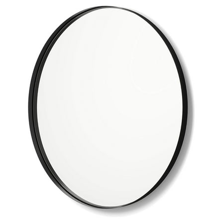 Better Bevel 30" x 30" Black Metal Framed Mirror | Round Bathroom Wall Mirror