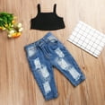 thumbnail image 1 of Ensemble de Mode 2 Pcs pour Filles Bébés Sans Manches Haut Uni et Jeans Déchirés, 1 of 5