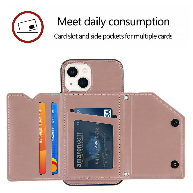 Elehold Luxury Leather Hand Strap Card Slot Case Compatible with iPhone 14 Plus 6.7 inch with Card Slot Shockproof Kickstand Lanyard for iPhone 14