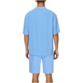 thumbnail image 4 of Ohufall Plus Size Outfits for Men 2 Pieces Set Fashion Solid Casual V-Neck Tee Shirts and Drawstring Elastic Waist Shorts Summer Beach T-shirt Short Sets, 4 of 7