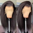 thumbnail image 2 of Mscathy 13X6 Kinky Straight Human Hair Lace Front Wig Pre Plucked Natural Black 16 Inch 180% Density Yaki Straight Lace Frontal Wigs For Women, 2 of 7