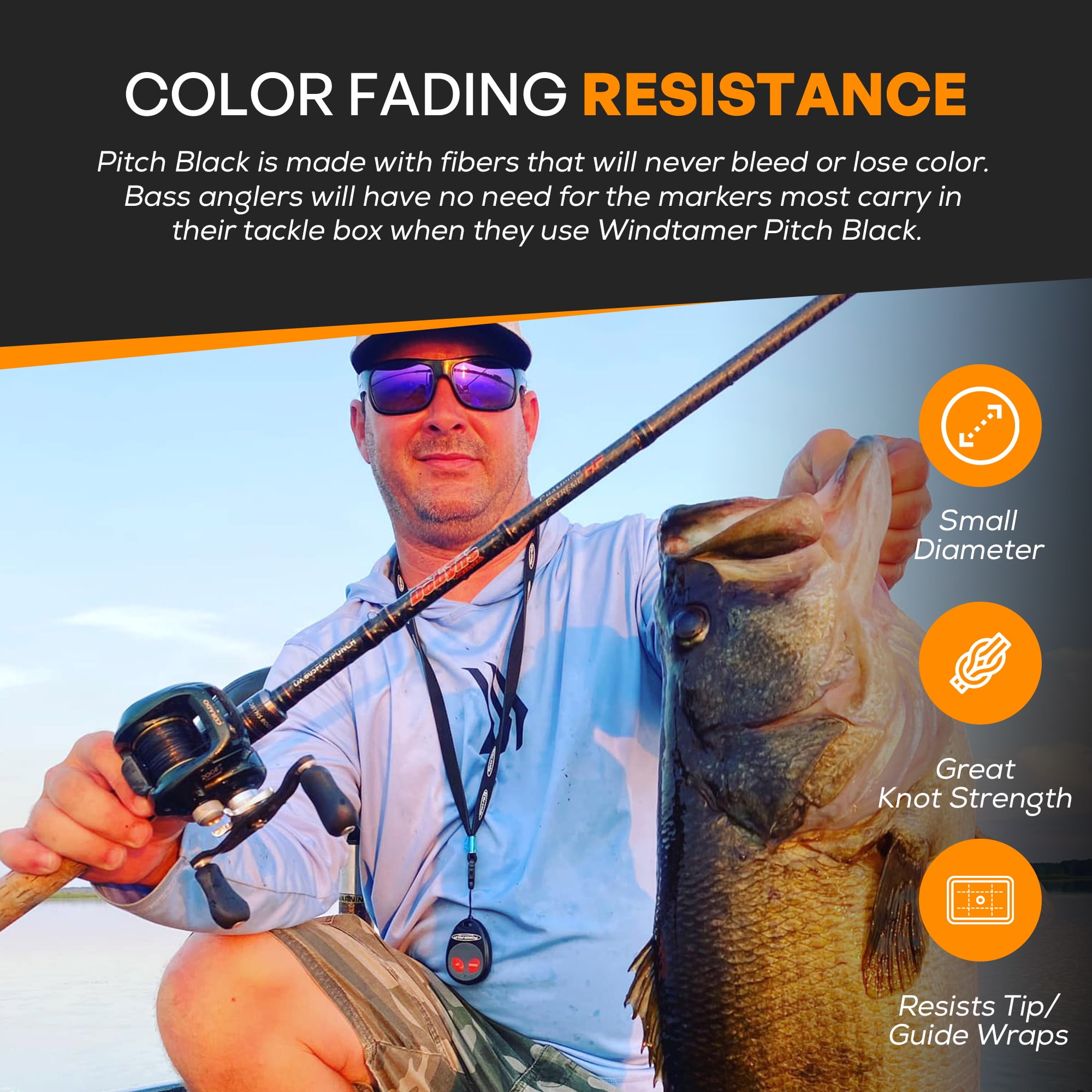 FINS Braids Pitch Black No Fade No Twist Bass Angling Round 4-End Braided Fishing Line 10 lb 500 Yd