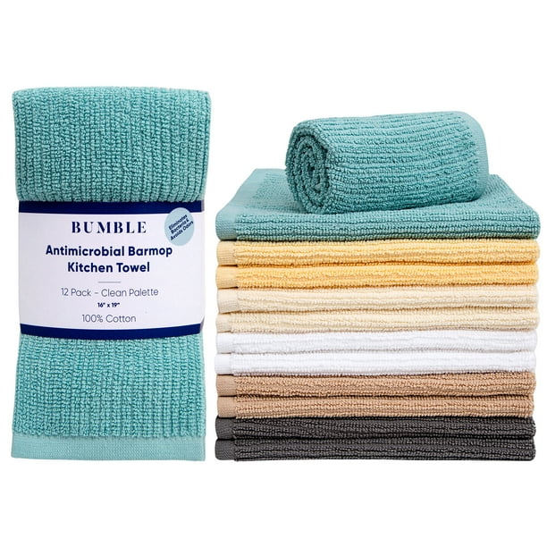 Bumble 12Pack Antimicrobial Barmop Kitchen Towels / 16” x 19” Premium