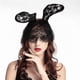 thumbnail image 5 of Banda para el cabello de encaje con orejas de conejo negras, banda para el cabello de encaje con forma de bola, tocado de fiesta de gran sentido para mujer, 5 of 6