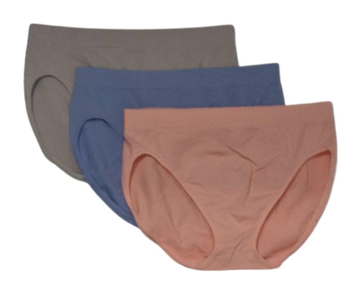 Breezies Set of 4 Seamless Cotton Hi-Cut Brief Panties-Basic-Large-A346549-NEW